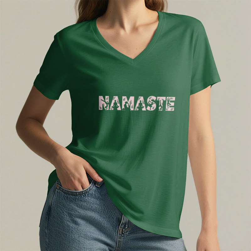 T-shirt con scollo a V minimalista Olivenorma Yoga Namaste Pose - image 9