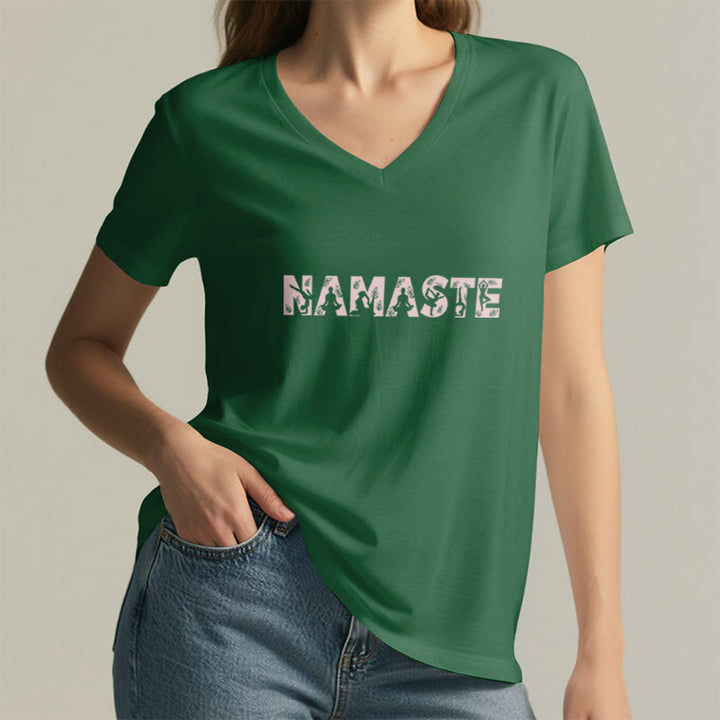 T-shirt con scollo a V minimalista Olivenorma Yoga Namaste Pose - image 9