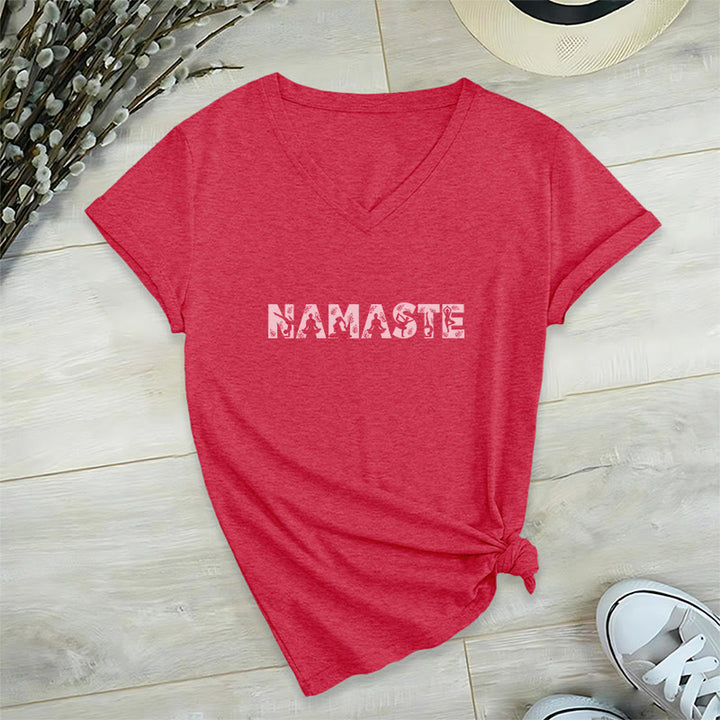 T-shirt con scollo a V minimalista Olivenorma Yoga Namaste Pose - Rosso - 2XL - image 14