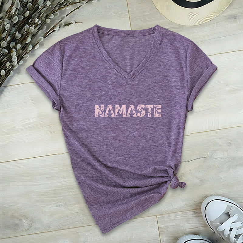 T-shirt con scollo a V minimalista Olivenorma Yoga Namaste Pose - Viola - 2XL - image 24
