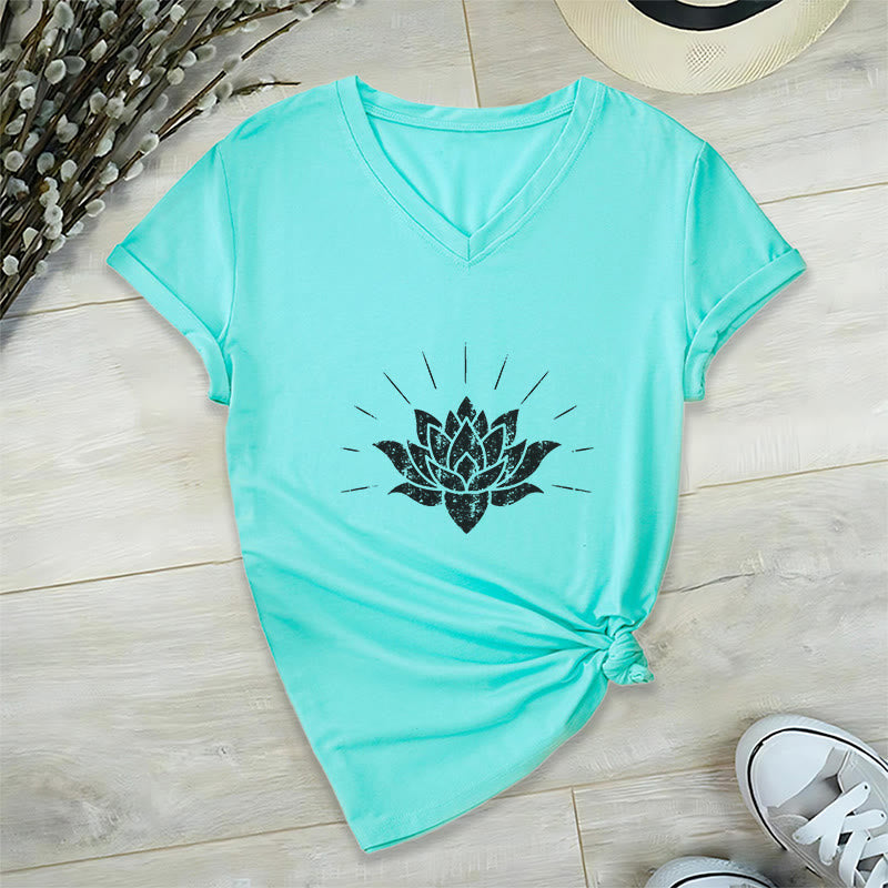 T-shirt con scollo a V Olivenorma Lotus Zen Yoga - Lago Blu - 2XL - image 22