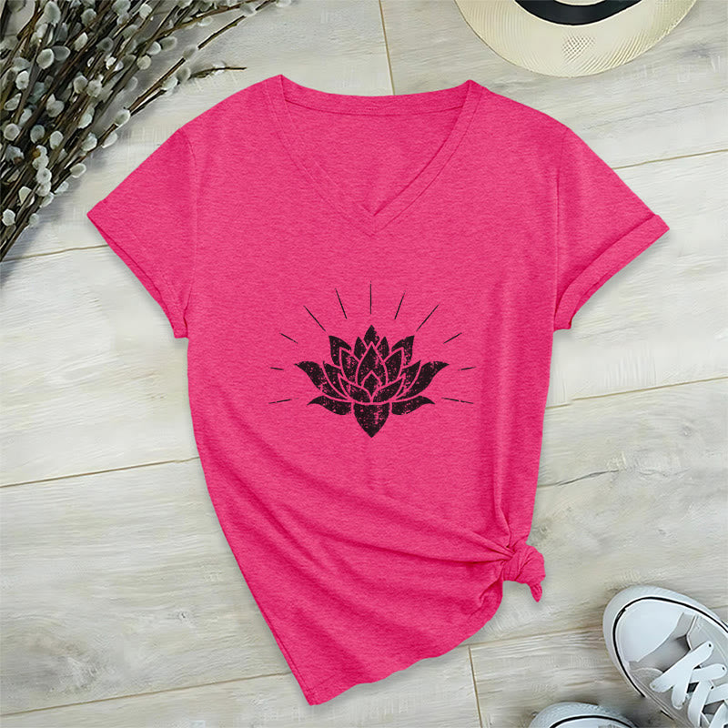 T-shirt con scollo a V Olivenorma Lotus Zen Yoga - Rosa rossa - 2XL - image 20