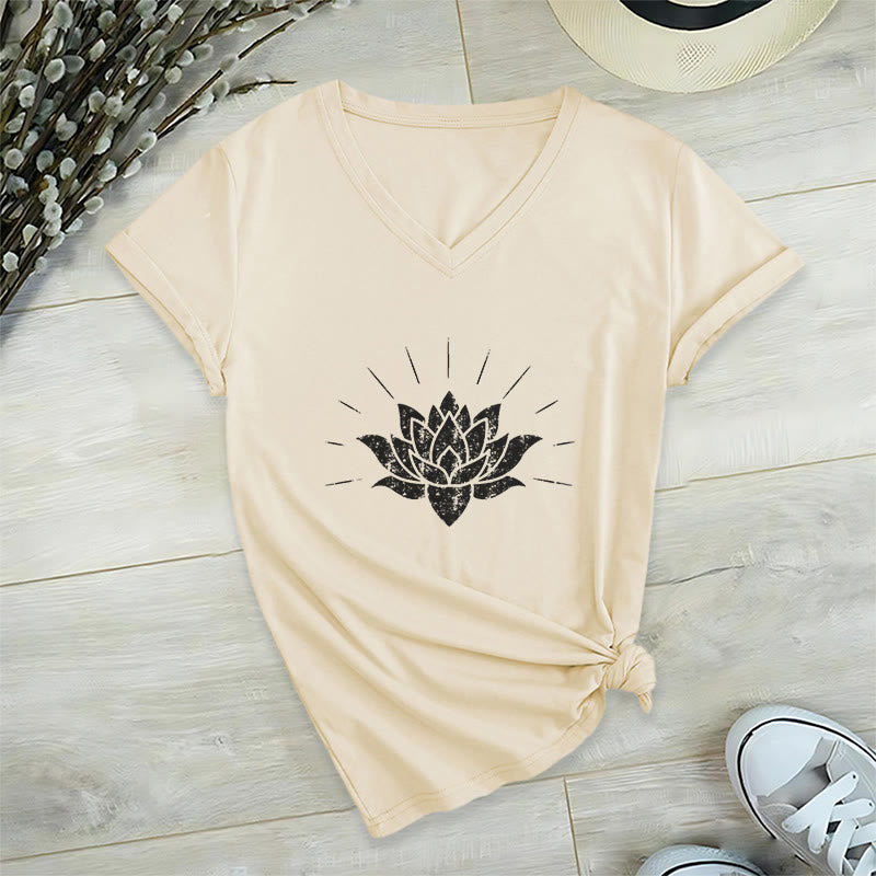 T-shirt con scollo a V Olivenorma Lotus Zen Yoga - Cachi - 2XL - image 4