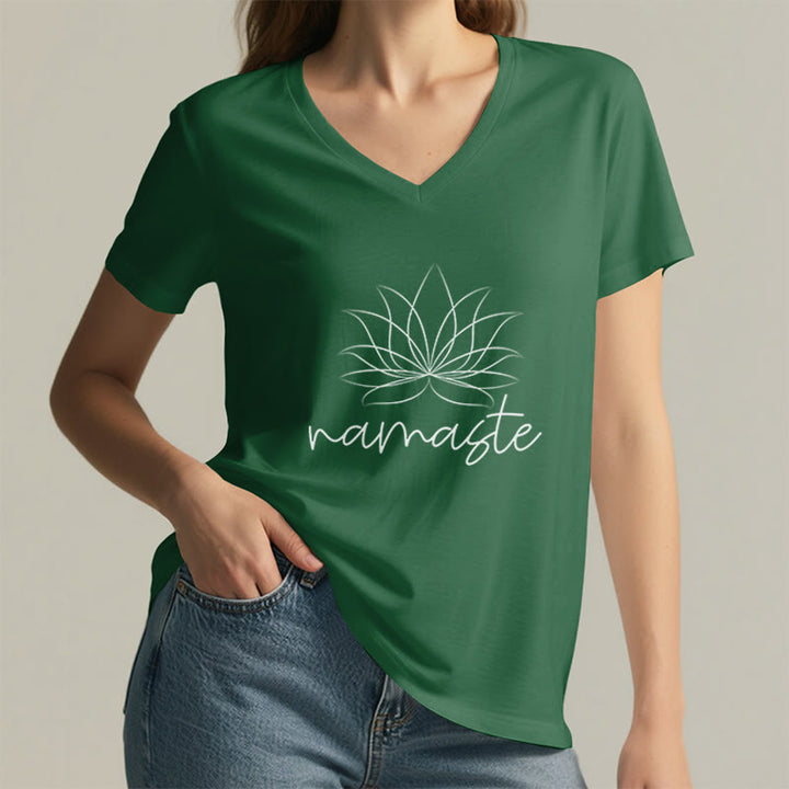 T-shirt con scollo a V Namaste per la meditazione yoga Olivenorma - image 13