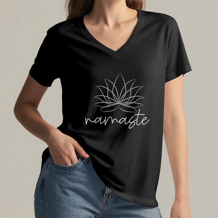 T-shirt con scollo a V Namaste per la meditazione yoga Olivenorma - image 3