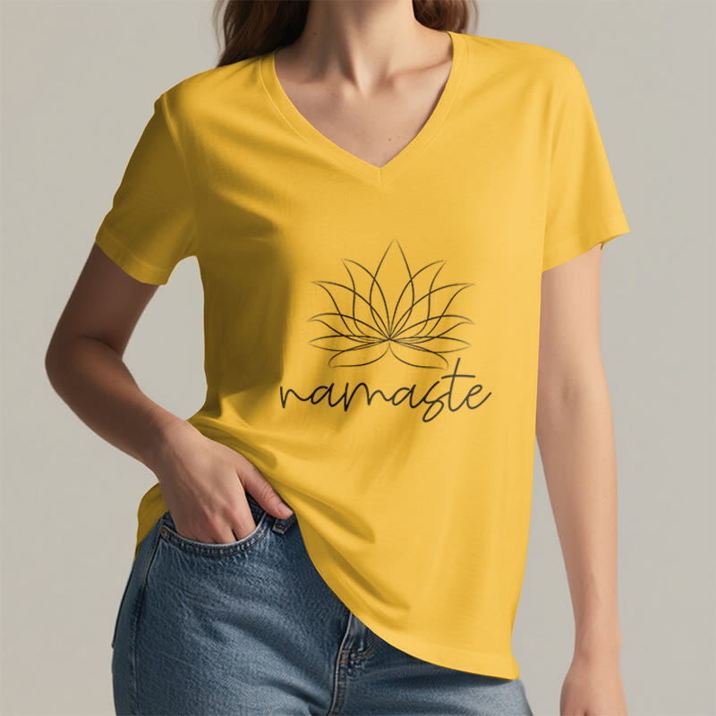 T-shirt con scollo a V Namaste per la meditazione yoga Olivenorma - image 19