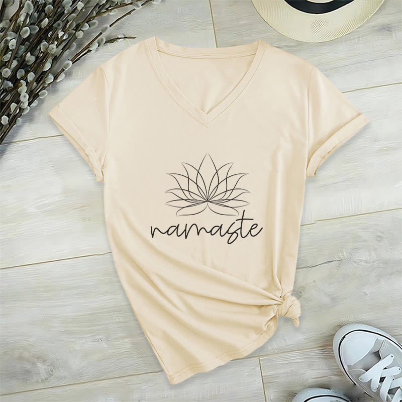 T-shirt con scollo a V Namaste per la meditazione yoga Olivenorma - Cachi - 2XL - image 6