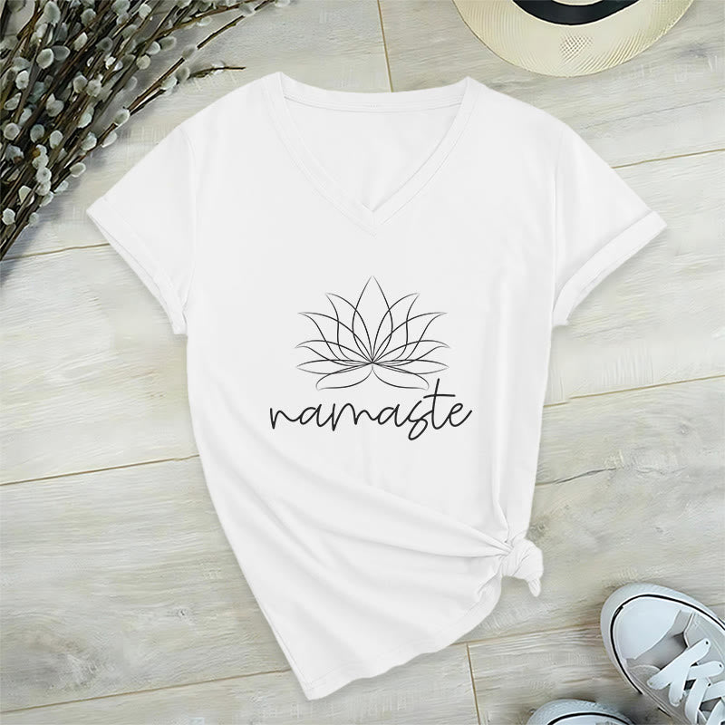 T-shirt con scollo a V Namaste per la meditazione yoga Olivenorma - Bianco - 2XL - image 8