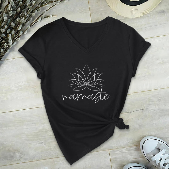 T-shirt con scollo a V Namaste per la meditazione yoga Olivenorma - Nero - 2XL - image 2