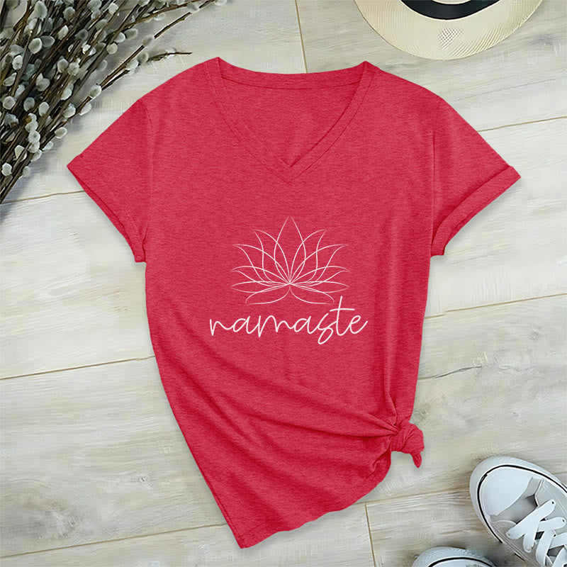 T-shirt con scollo a V Namaste per la meditazione yoga Olivenorma - Rosso - 2XL - image 16