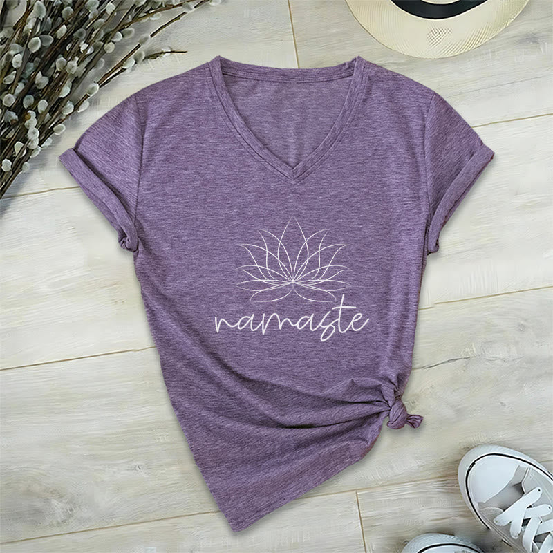 T-shirt con scollo a V Namaste per la meditazione yoga Olivenorma - Viola - 2XL - image 24
