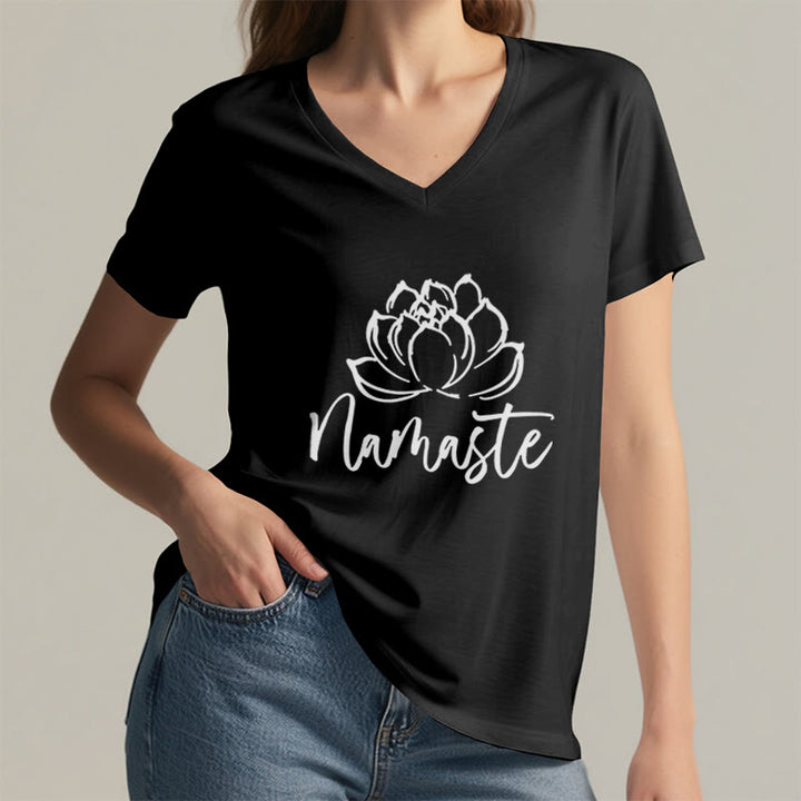 T-shirt con scollo a V Namaste per meditazione Olivenorma Lotus Yoga - image 5