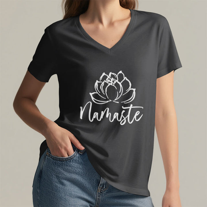 T-shirt con scollo a V Namaste per meditazione Olivenorma Lotus Yoga - image 7
