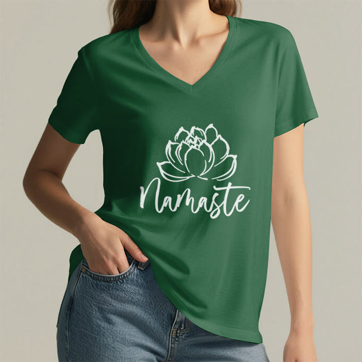 T-shirt con scollo a V Namaste per meditazione Olivenorma Lotus Yoga - image 15