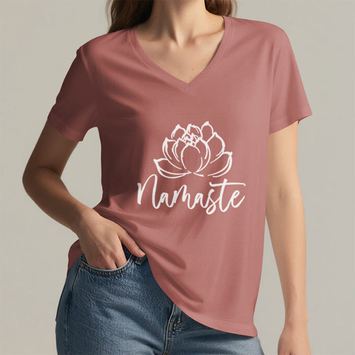 T-shirt con scollo a V Namaste per meditazione Olivenorma Lotus Yoga - image 3
