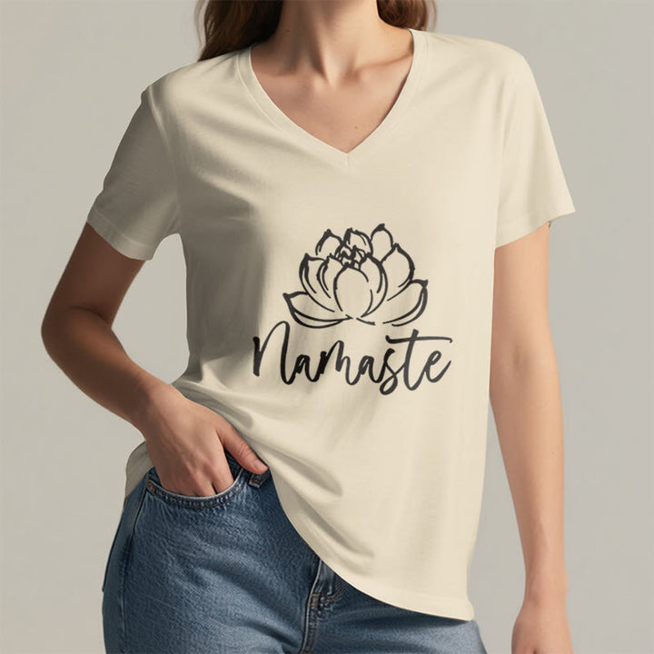 T-shirt con scollo a V Namaste per meditazione Olivenorma Lotus Yoga - image 9