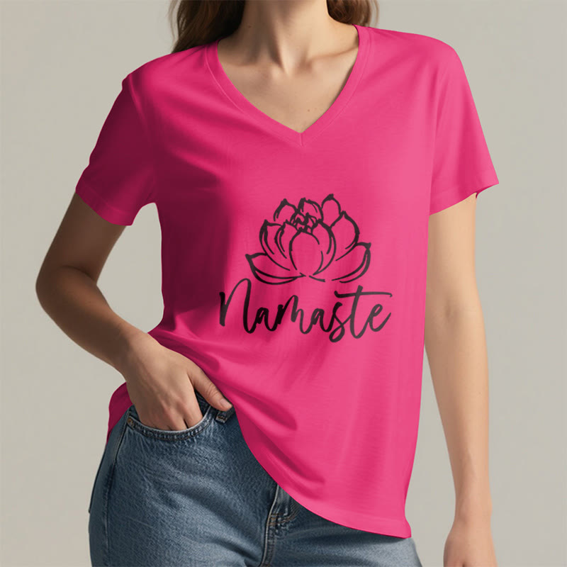 T-shirt con scollo a V Namaste per meditazione Olivenorma Lotus Yoga - image 23