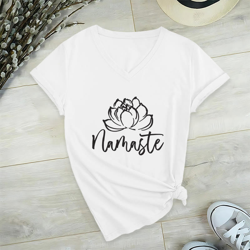 T-shirt con scollo a V Namaste per meditazione Olivenorma Lotus Yoga - Bianco - 2XL - image 10