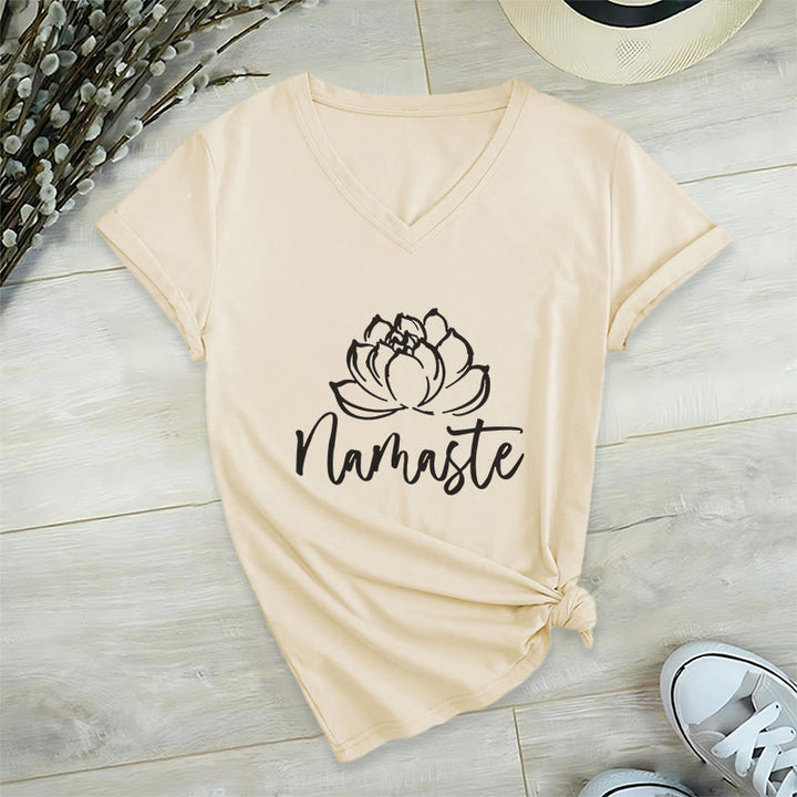 T-shirt con scollo a V Namaste per meditazione Olivenorma Lotus Yoga - Cachi - 2XL - image 8