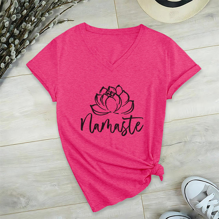 T-shirt con scollo a V Namaste per meditazione Olivenorma Lotus Yoga - Rosa rossa - 2XL - image 22