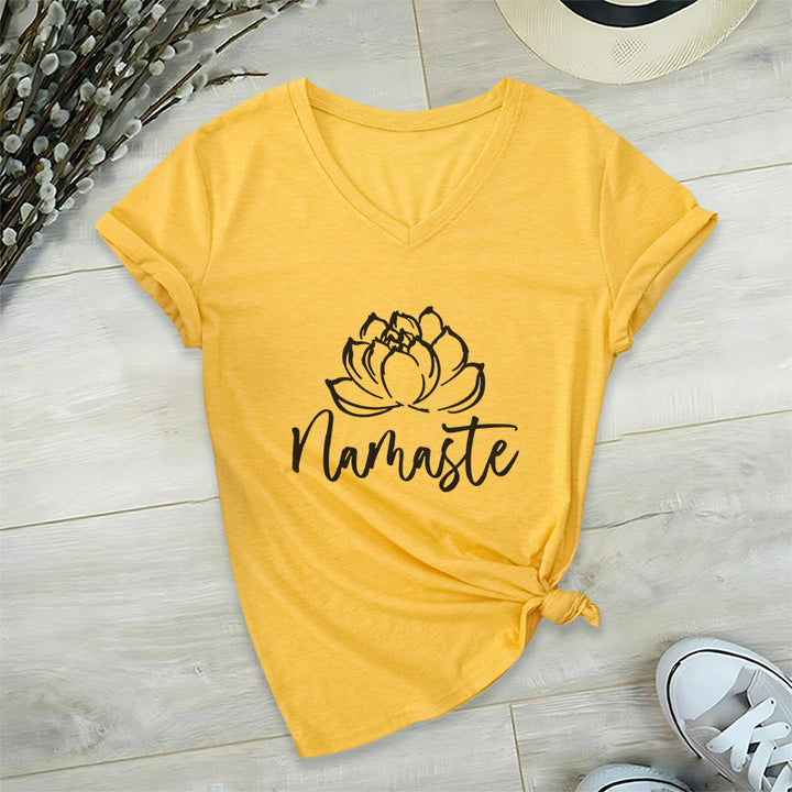 T-shirt con scollo a V Namaste per meditazione Olivenorma Lotus Yoga - Giallo - 2XL - image 20