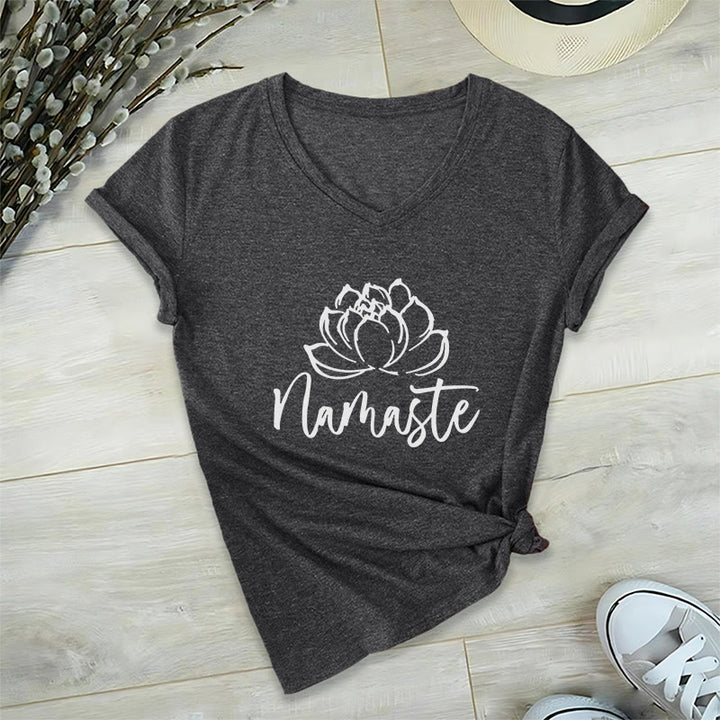 T-shirt con scollo a V Namaste per meditazione Olivenorma Lotus Yoga - Grigio - 2XL - image 6