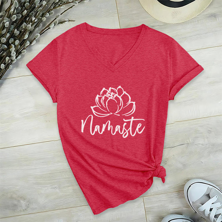 T-shirt con scollo a V Namaste per meditazione Olivenorma Lotus Yoga - Rosso - 2XL - image 18