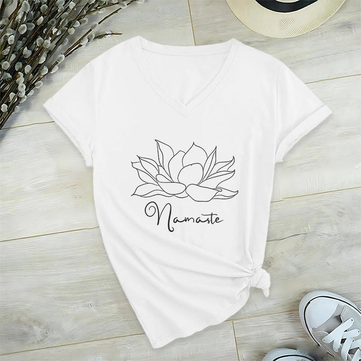 T-shirt Olivenorma oversize Namaste Yoga con scollo a V - Bianco - 2XL - image 10
