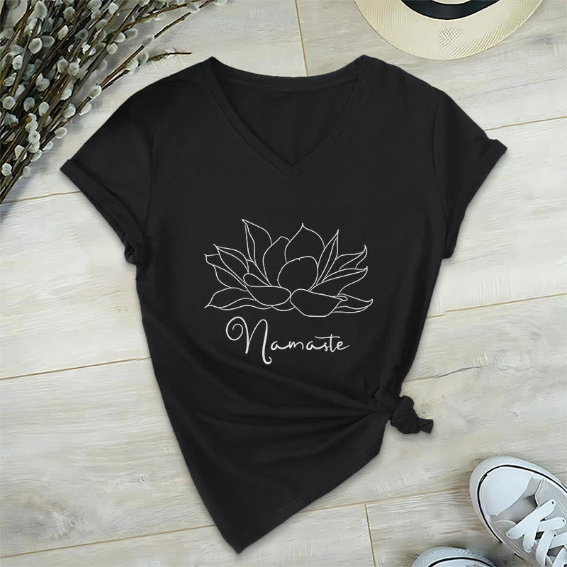 T-shirt Olivenorma oversize Namaste Yoga con scollo a V - Nero - 2XL - image 6
