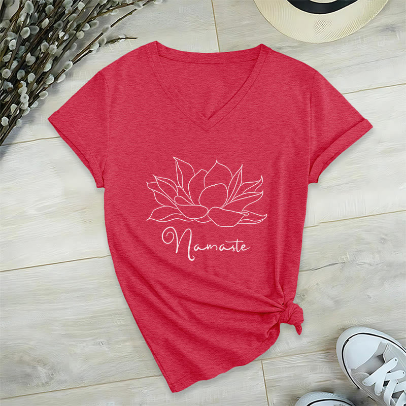 T-shirt Olivenorma oversize Namaste Yoga con scollo a V - Rosso - 2XL - image 18