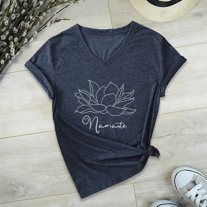 T-shirt Olivenorma oversize Namaste Yoga con scollo a V - Blu navy - 2XL - image 12