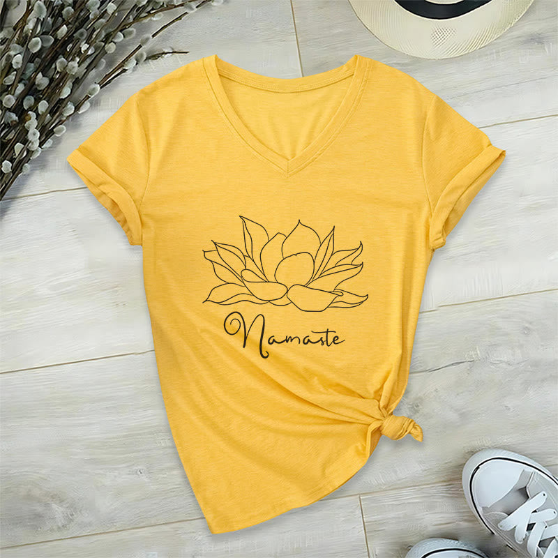 T-shirt Olivenorma oversize Namaste Yoga con scollo a V - Giallo - 2XL - image 20
