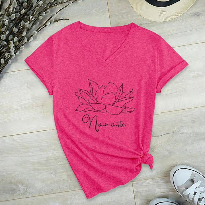 T-shirt Olivenorma oversize Namaste Yoga con scollo a V - Rosa rossa - 2XL - image 22