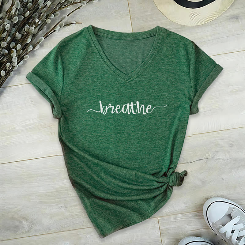 Olivenorma Breathe Yoga Meditation T-shirt con scollo a V - Verde scuro - 2XL - image 14