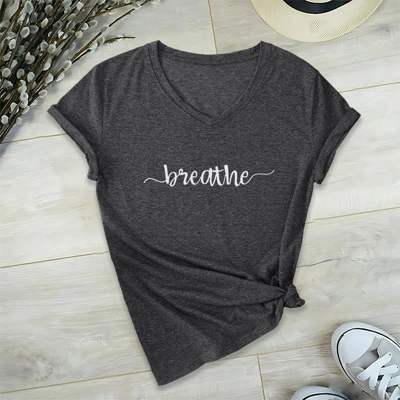 Olivenorma Breathe Yoga Meditation T-shirt con scollo a V - Grigio - 2XL - image 8