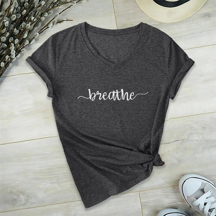 Olivenorma Breathe Yoga Meditation T-shirt con scollo a V - Grigio - 2XL - image 8