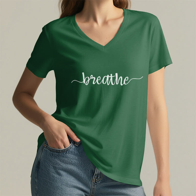 Olivenorma Breathe Yoga Meditation T-shirt con scollo a V - image 15