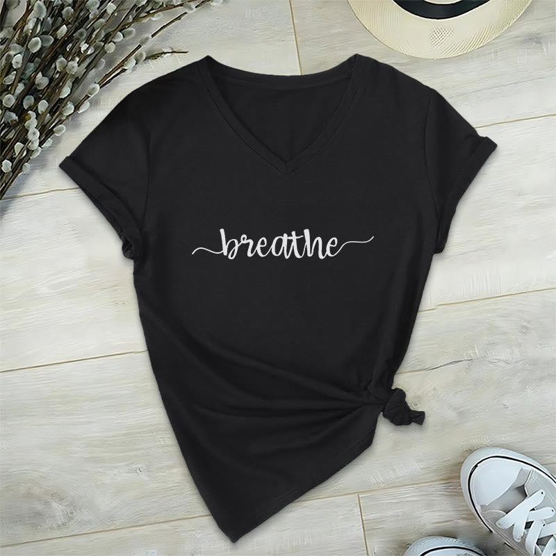 Olivenorma Breathe Yoga Meditation T-shirt con scollo a V - Nero - 2XL - image 6