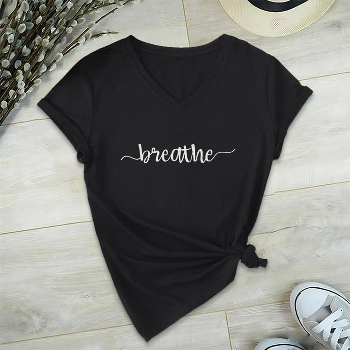 Olivenorma Breathe Yoga Meditation T-shirt con scollo a V - Nero - 2XL - image 6
