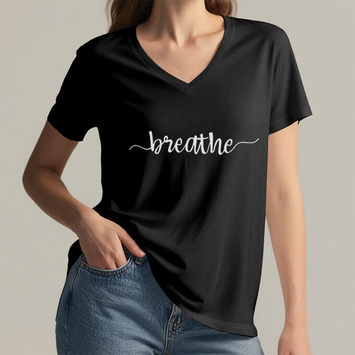 Olivenorma Breathe Yoga Meditation T-shirt con scollo a V - image 7