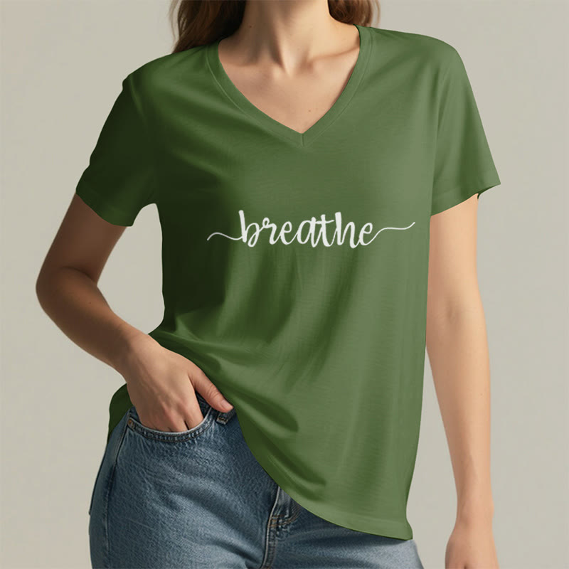 Olivenorma Breathe Yoga Meditation T-shirt con scollo a V - image 17