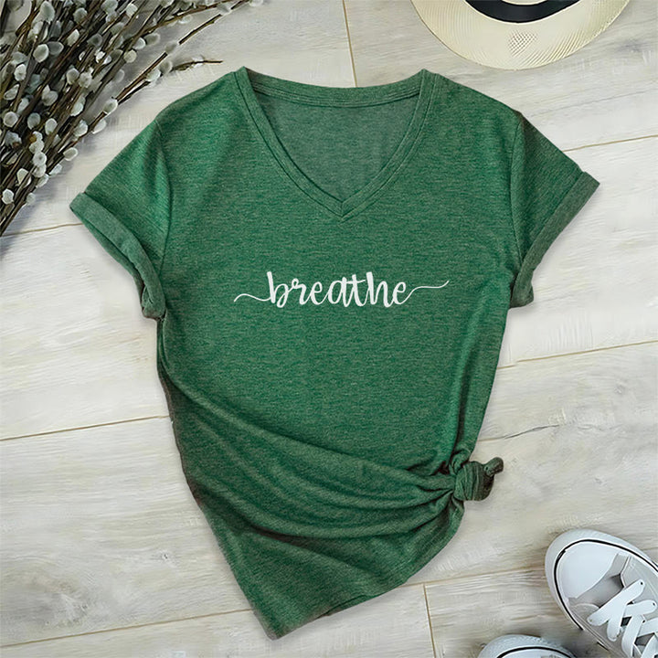 Olivenorma Breathe Yoga Meditation T-shirt con scollo a V - Verde scuro - 2XL - image 14
