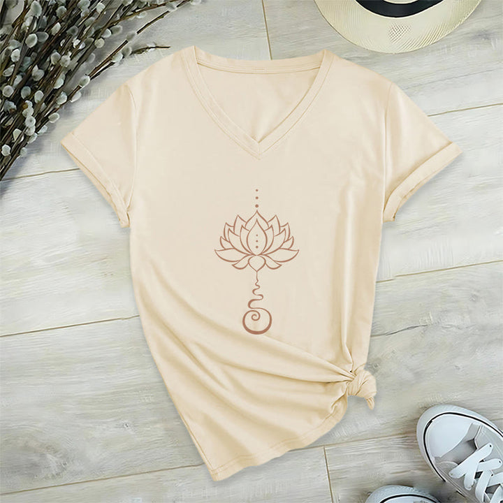 T-shirt con scollo a V Olivenorma Unalome Lotus Yoga - Cachi - 2XL - image 0