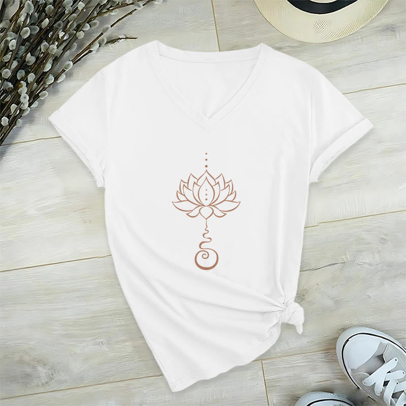 T-shirt con scollo a V Olivenorma Unalome Lotus Yoga - Bianco - 2XL - image 10