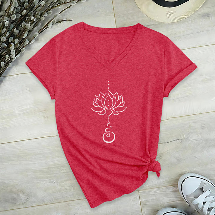 T-shirt con scollo a V Olivenorma Unalome Lotus Yoga - Rosso - 2XL - image 18