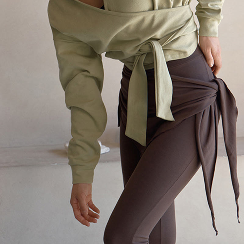 Pantaloni eleganti a vita alta con nodo da donna Olivenorma - image 4