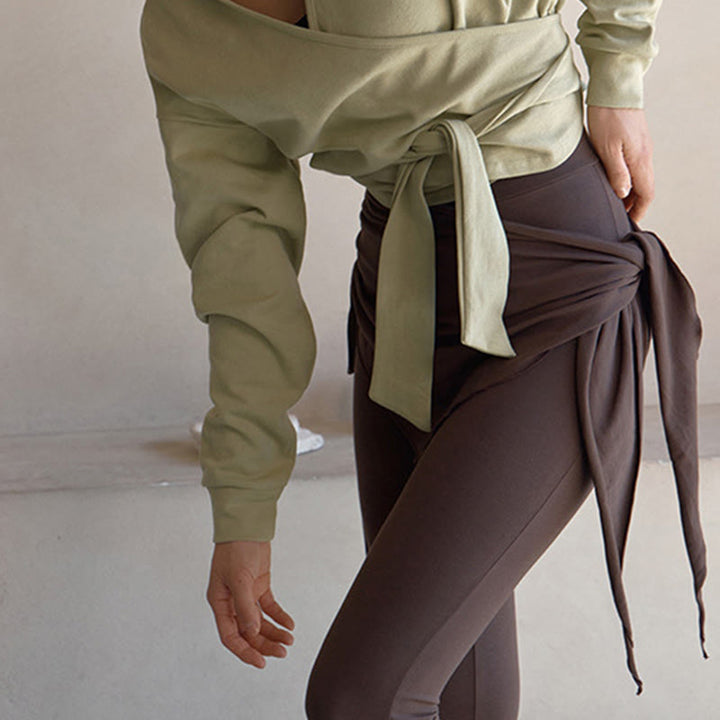 Pantaloni eleganti a vita alta con nodo da donna Olivenorma - image 4