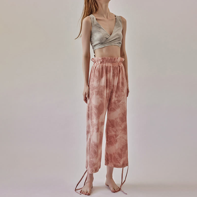 Olivenorma Pantaloni da yoga con stampa a inchiostro e nodo dritto da donna - image 0