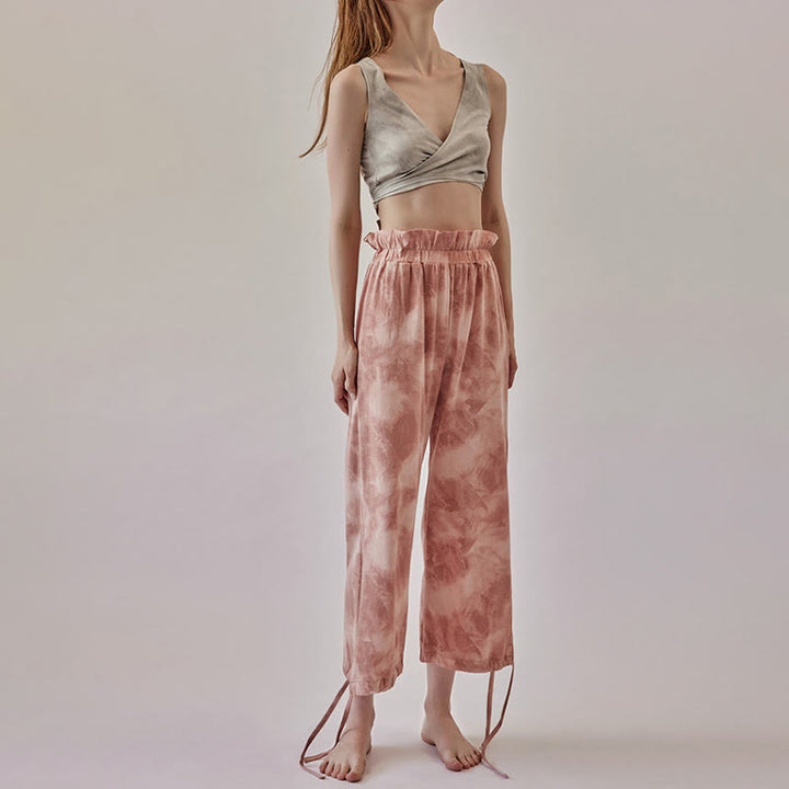 Olivenorma Pantaloni da yoga con stampa a inchiostro e nodo dritto da donna - image 0