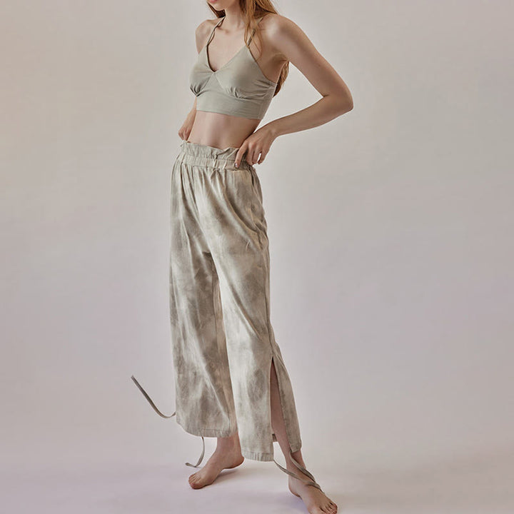 Olivenorma Pantaloni da yoga con stampa a inchiostro e nodo dritto da donna - image 6